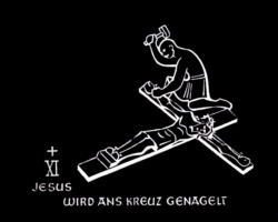 Jesus wird ans Kreuz genagelt Jesus wird ans Kreuz genagelt